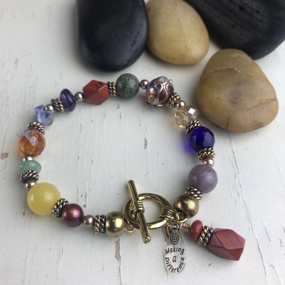 Global Medley Gold Tone Mixed Gemstones Bracelet